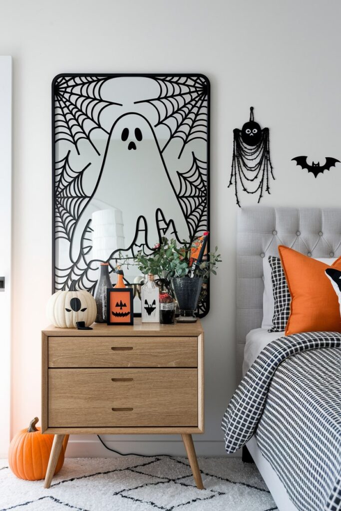 haunted mirror decals as Halloween bedroom decor