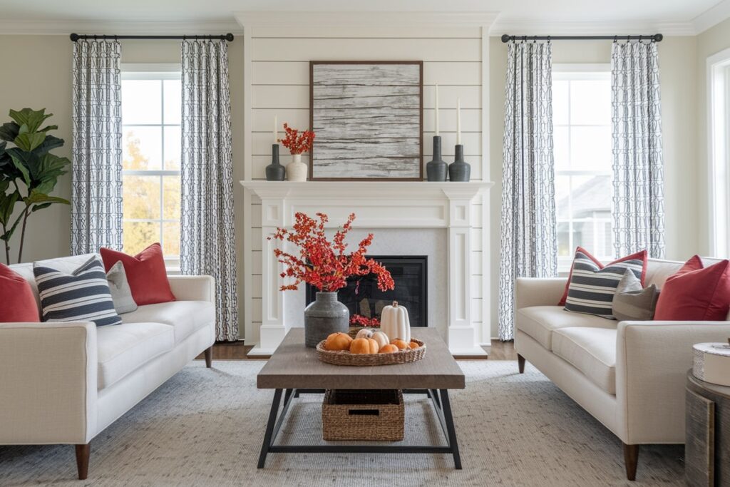 modern living room with rich color fall decorations