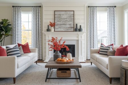 modern living room with rich color fall decorations