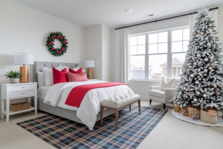 contemporary bedroom with Christmas decorations