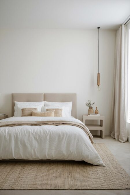 light minimalist bedroom with a neutral color palette