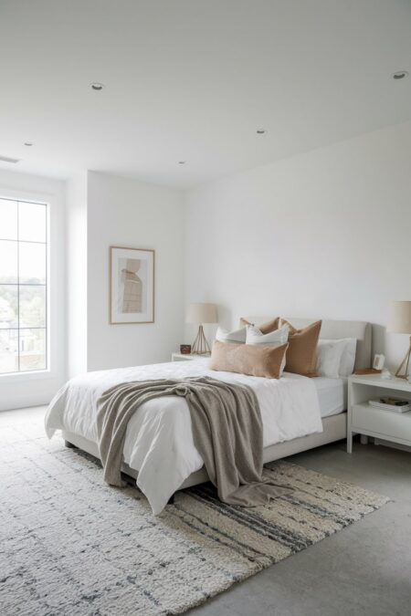 light minimalist bedroom with plenty of empty space on the walls