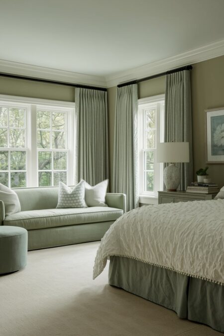 sage green master suite with sitting area