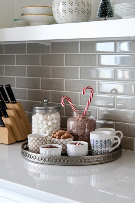 hot cocoa station as Christmas kitchen decor