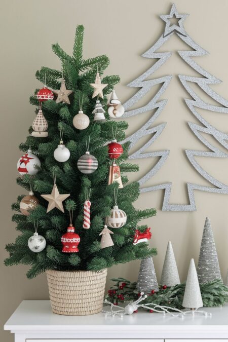 tabletop Christmas tree with personalized ornaments