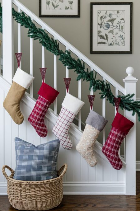 various stockings on stair railings