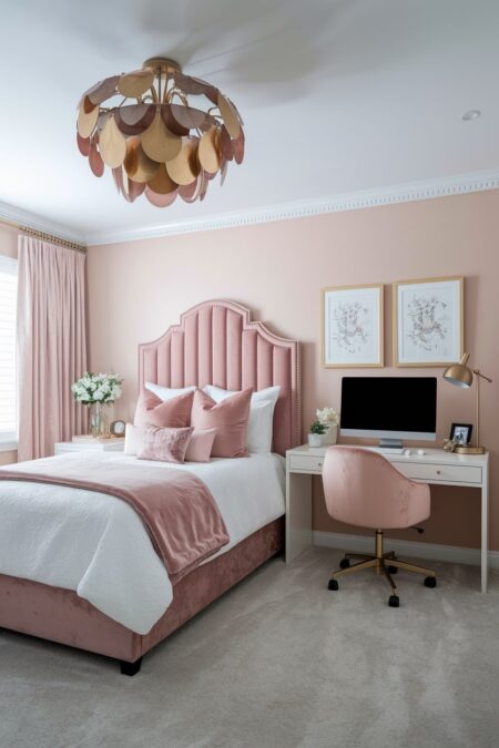 glam feminine teen bedroom with a pink color palette