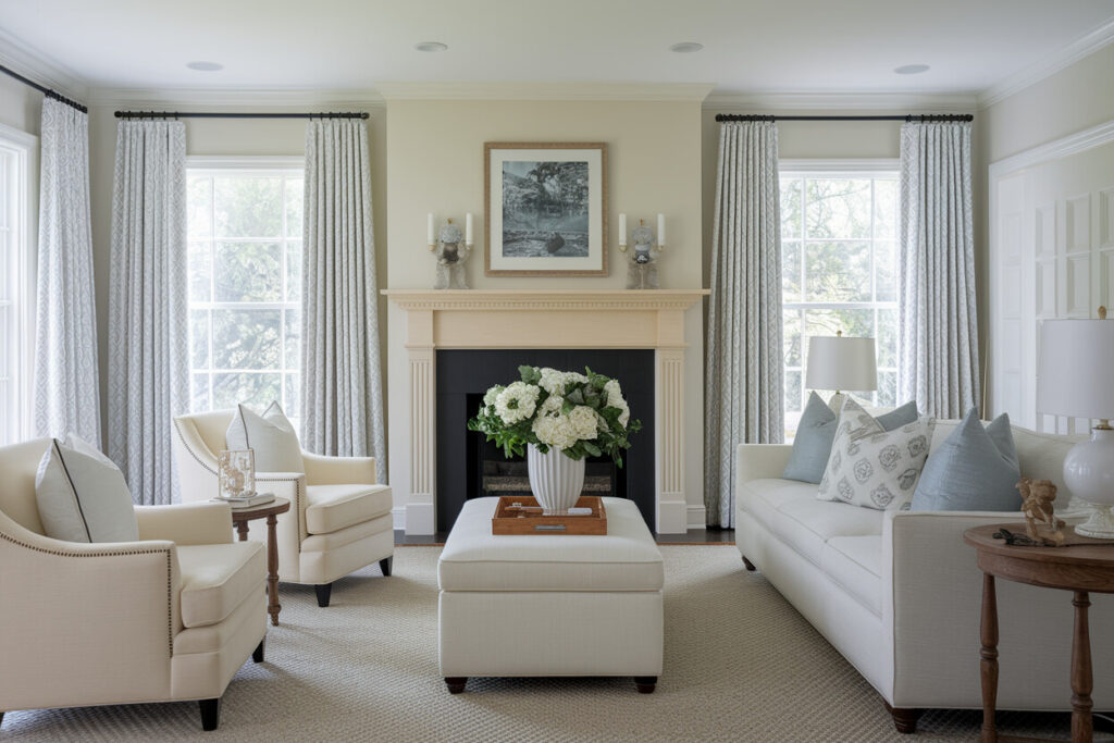 cream living room in traditional design style