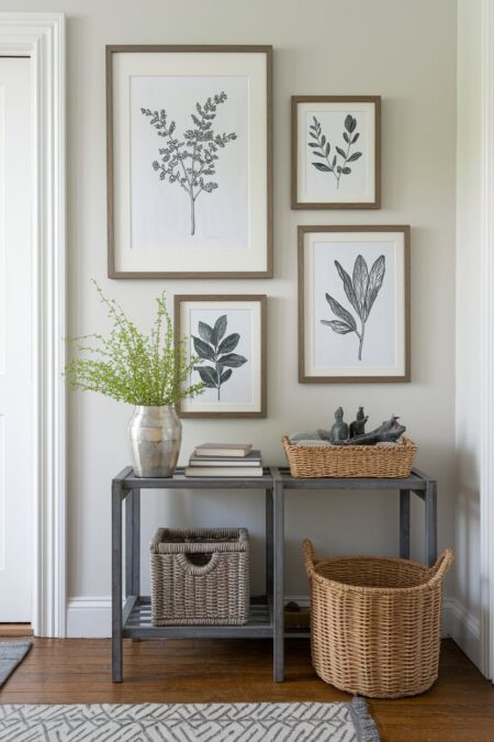botanical prints as spring decor in the entryway