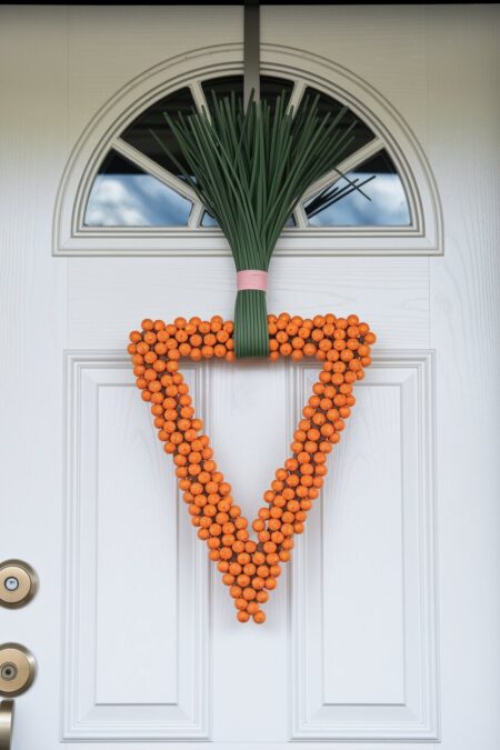 carrot-shaped triangle Easter wreath on the front door