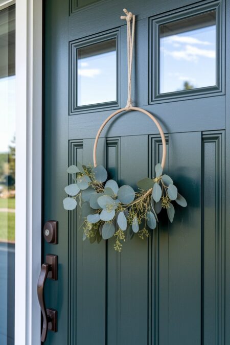 minimalist eucalyptus hoop as spring door decor