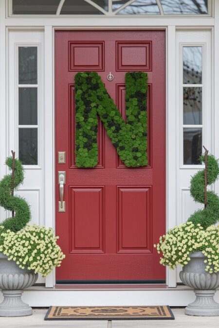 N moss letter as spring door decor