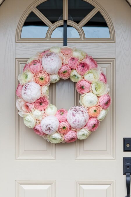 peony and ranunculus spring wreath for front door