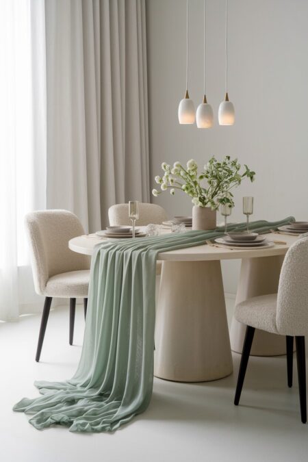 sage green sheer table runner as spring table decor