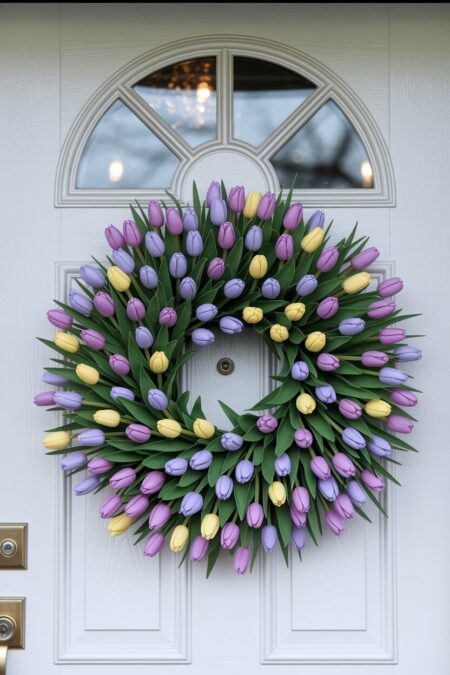 vibrant silk tulip Easter wreath for front door