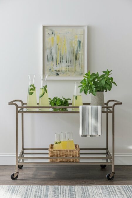 bar cart with lemonade as summer dining room decor