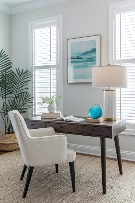 blue sea-glass paperweight as summer home office decor