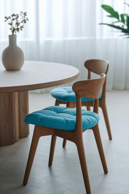 blue seat cushions as summer dining room decor