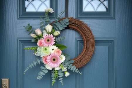 15 Summer Wreath for Front Door Ideas to Add Some Warmth floral summer wreath on the blue front door