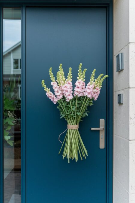 floral swag, bundle of snapdragons as summer door decor
