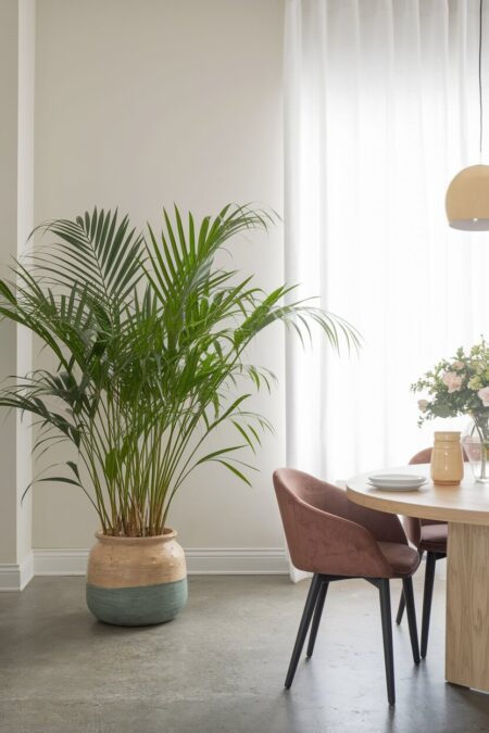 Kentia palm as summer dining room decor