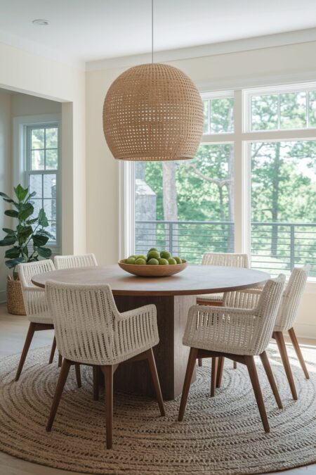 large wooden dough bowl with limes as summer dining room decor