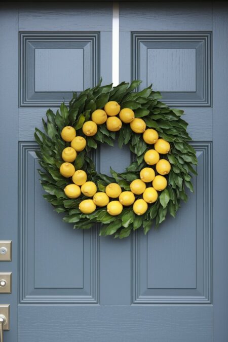 lemon wreath as summer entryway decor