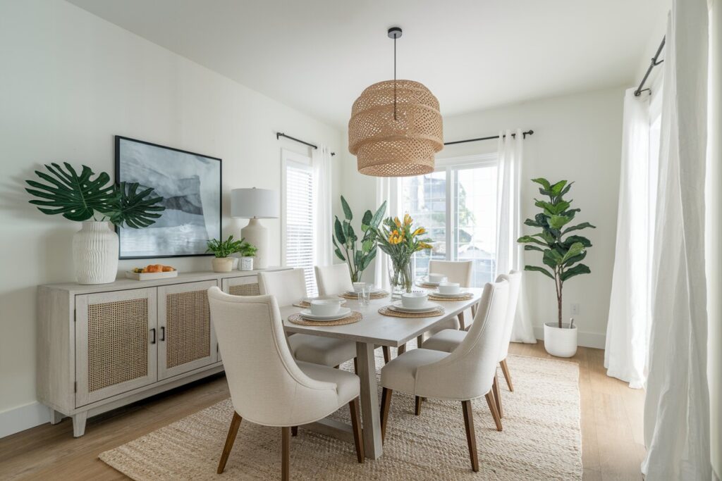light dining room with summer decor