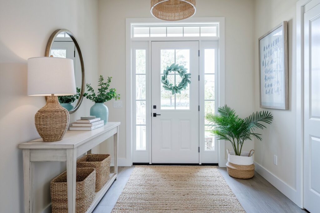light entryway with summer decor
