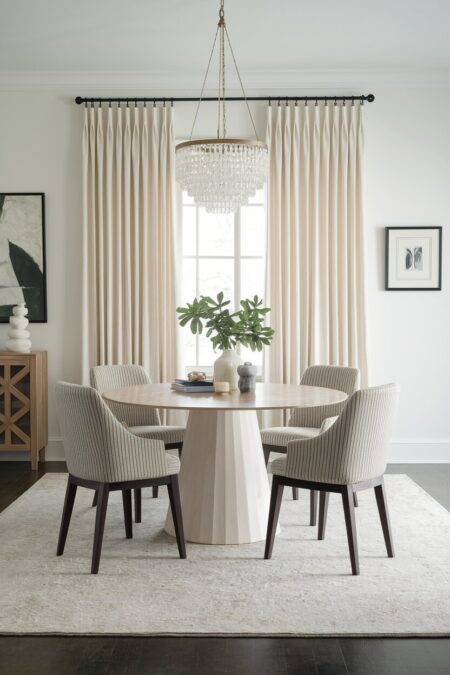 light linen drapes as summer dining room decor