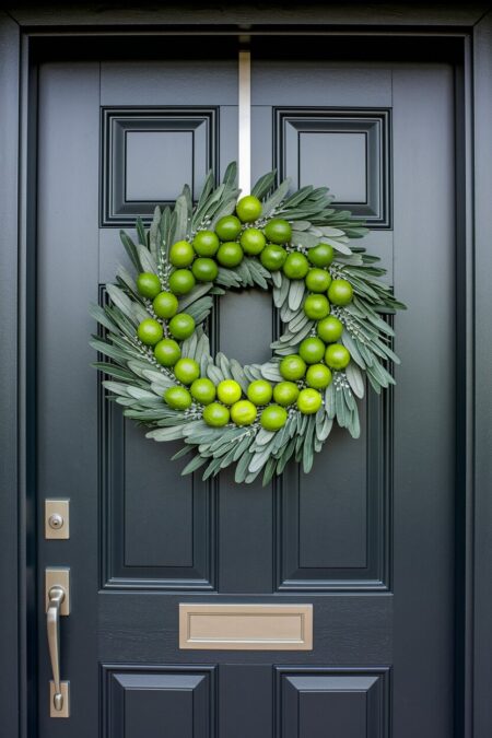 lime summer wreath on the black front door