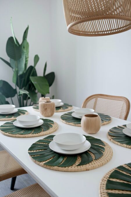 monstera leaf placemats as summer table decor