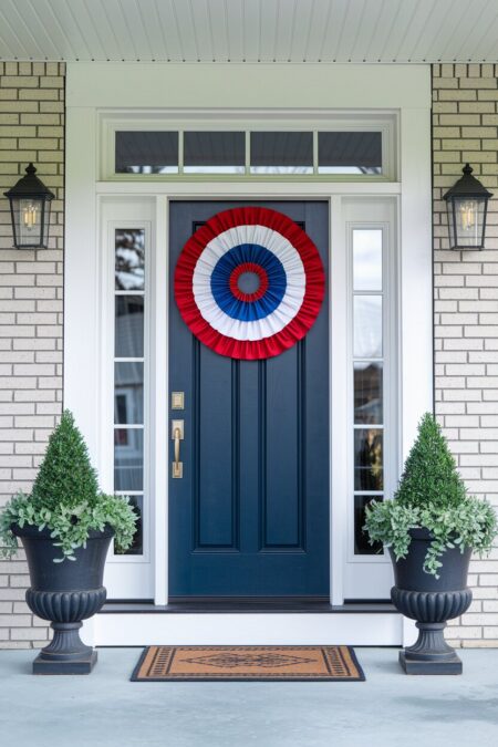 patriotic bunting and ribbons as summer door decor