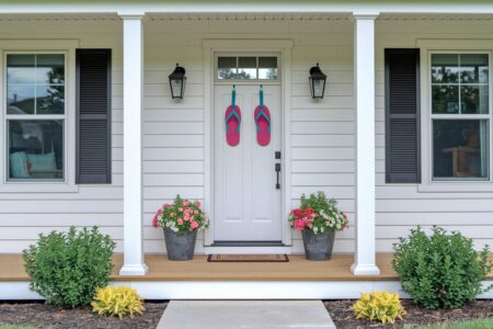 pink oversized flip-flops as summer door decor