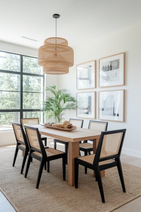 rattan back dining chairs as summer dining room decor