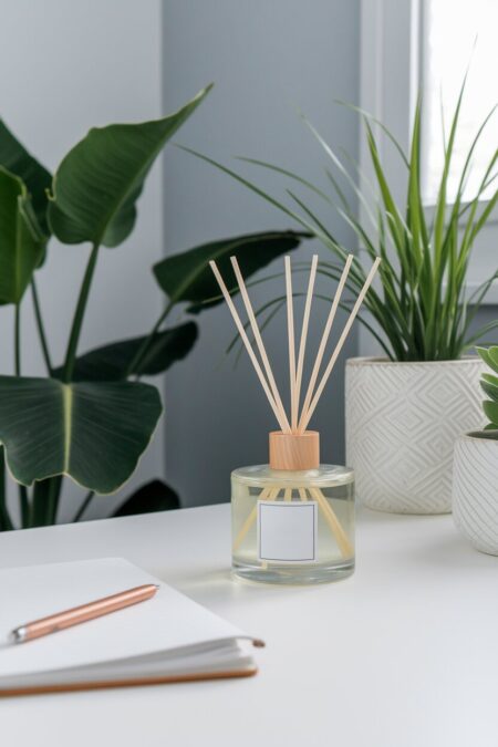 reed diffuser as summer home office decor
