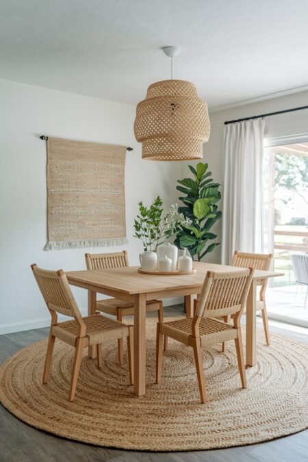 round jute rug as summer dining room decor