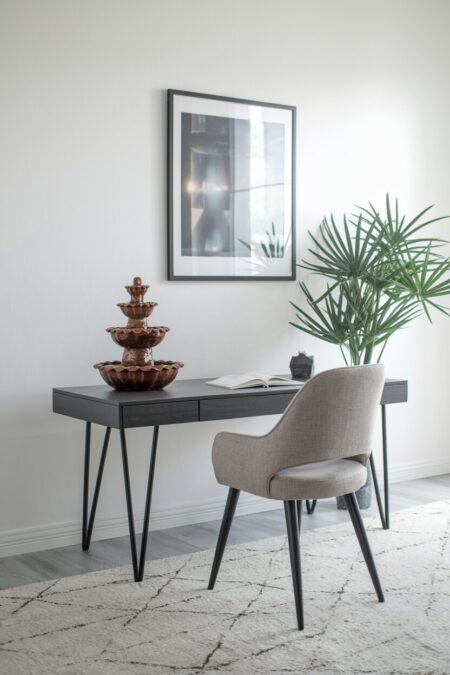small tabletop fountain as summer home office decor
