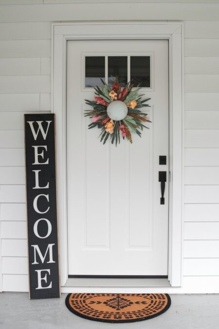 vertical welcome sign as summer door decor