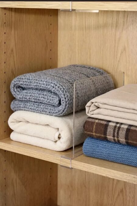 acrylic closet shelf dividers for blanket storage