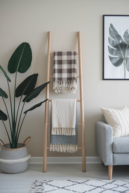 decorative blanket ladder, storage idea