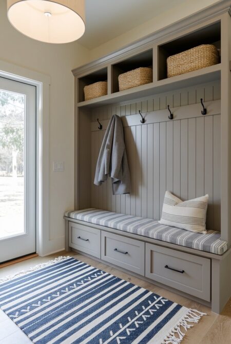 mudroom with drawers under the bench and cushion on top