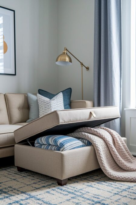 storage ottoman with blankets inside