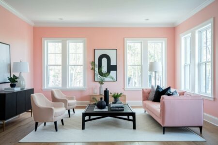 15 Pink Living Room Ideas for a Chic and Refreshing Aesthetic light pink living room with black and white decor