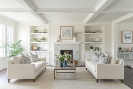 14 Cream Living Room Ideas for an Airy, Open Feel modern light cream living room with a fireplace