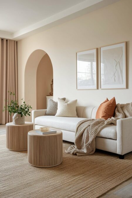 neutral living room with different textures in decor