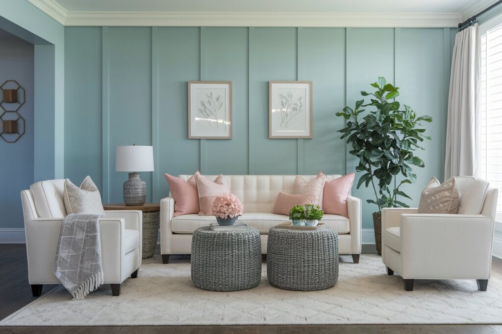 pastel living room with cream furniture