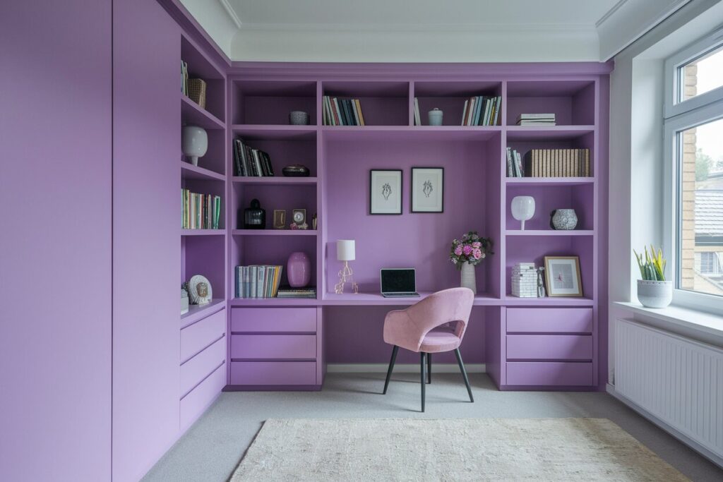 12 Purple Home Office Ideas for Your Inspiration modern purple home office with built-ins