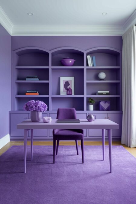 monochromatic purple home office