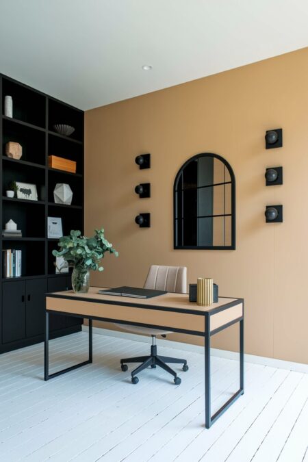 beige and black home office